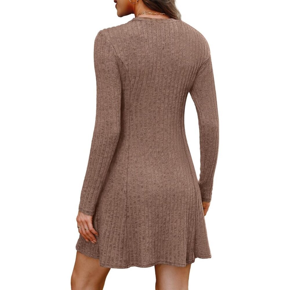 Fall Sweater Dress Women Long Sleeve Crew Neck A-Line Casual Work - Picture 5 of 5